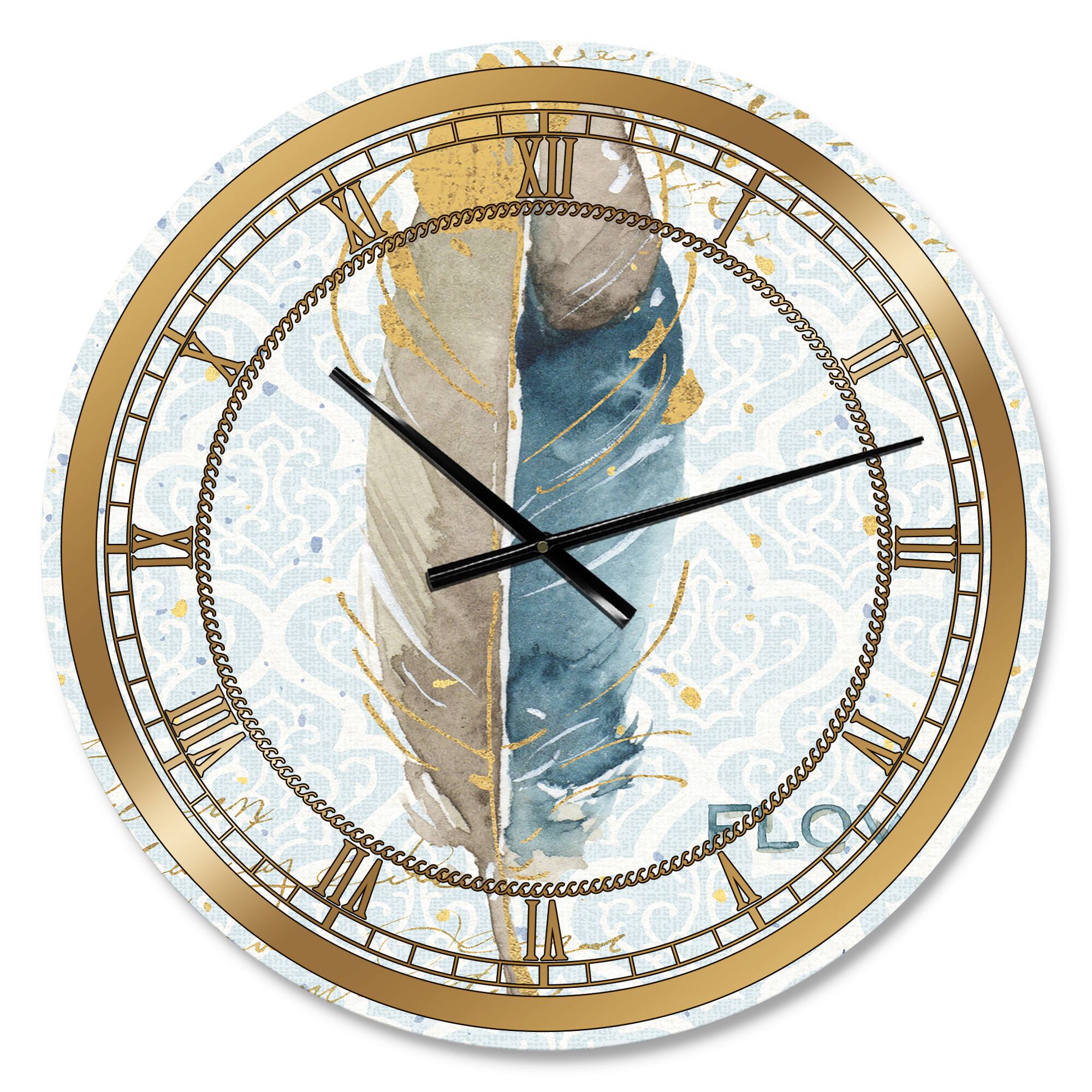 Designart 'Fields Of Gold Watercolor Flower Iv Glam Wall Clock